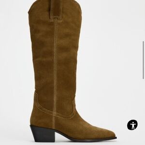 Zara Knee High Split Leather Cowboy Boots